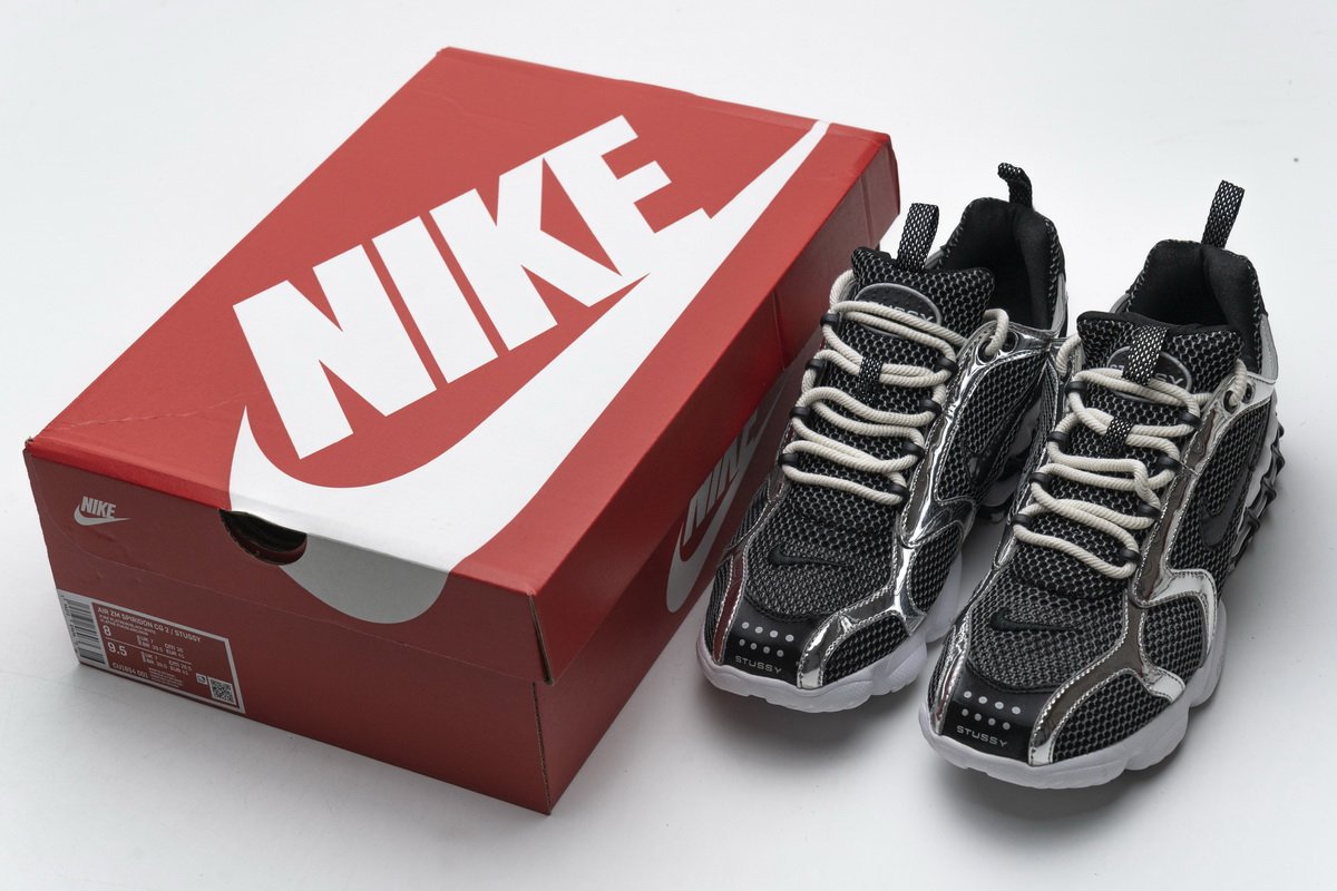 CU1854-001 Stussy x Nike Air Zoom Spiridon Cage 2 Black Silver