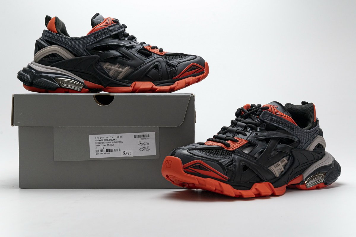570391 W2GN1 2002 Blenciaga Track 2 Sneaker Dark Grey Orange