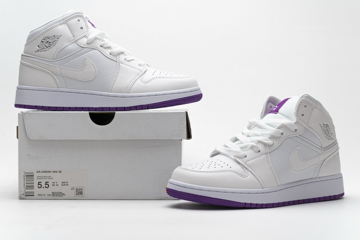 555112-100 Air Jordan 1 Mid SE White Fuchsia Blast